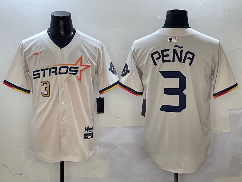 Men Houston Astros #3 Pena Cream Three generations Joint Name 2025 Nike MLB Jersey style 411